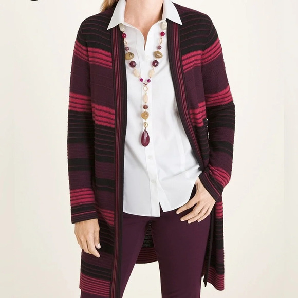 Chico’s Striped Open Front Long Cardigan Size Large - Picture 1 of 9